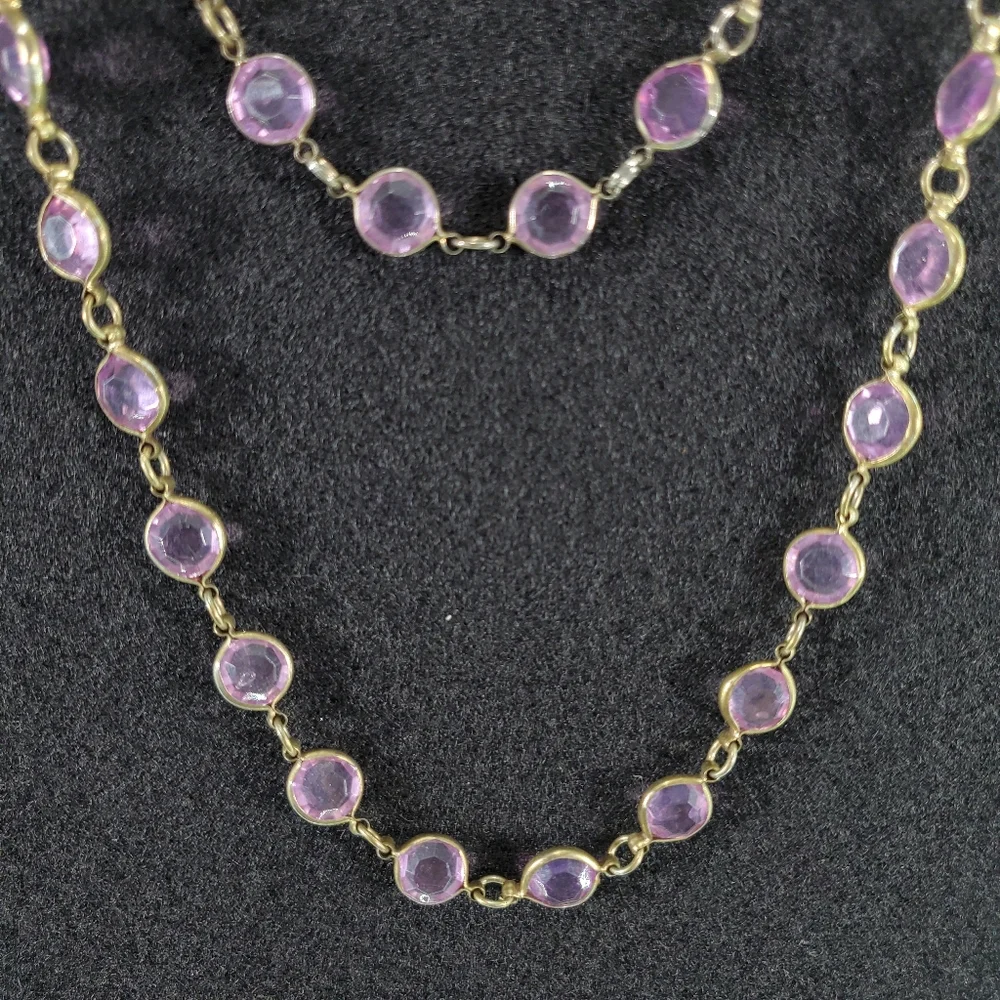 Necklace Bundle of 3 Faux Amethyst Long Rectangle Textured Gold Chain Choker